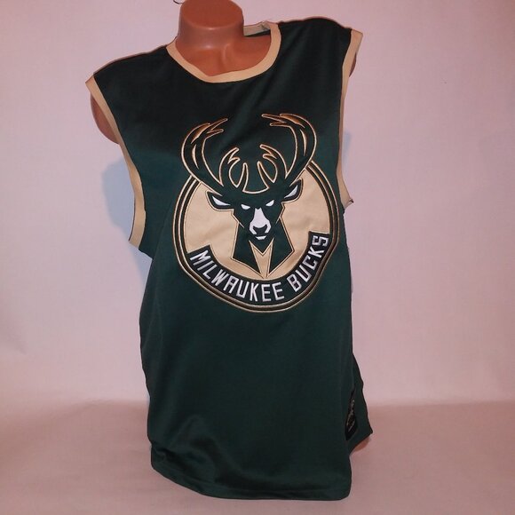 Milwaukee Bucks Jersey Mens NBA Basketball Green Gold Sleeveless Antetokounmpo - Picture 1 of 10